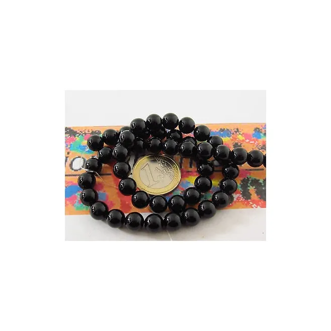 1 filo di 48 pietre del diametro di 8 mm in onice nera cabochon