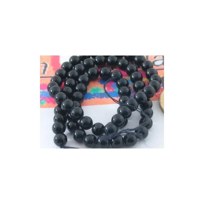 1 FILO DI PIETRE IN ONICE NERA CABOCHON  DIAM. 6 MM