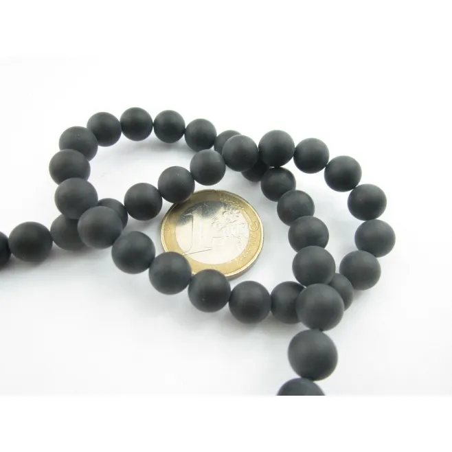 1 filo di onice nera cabochon smerigliata opaca di 8 mm lungo 39 cm circa