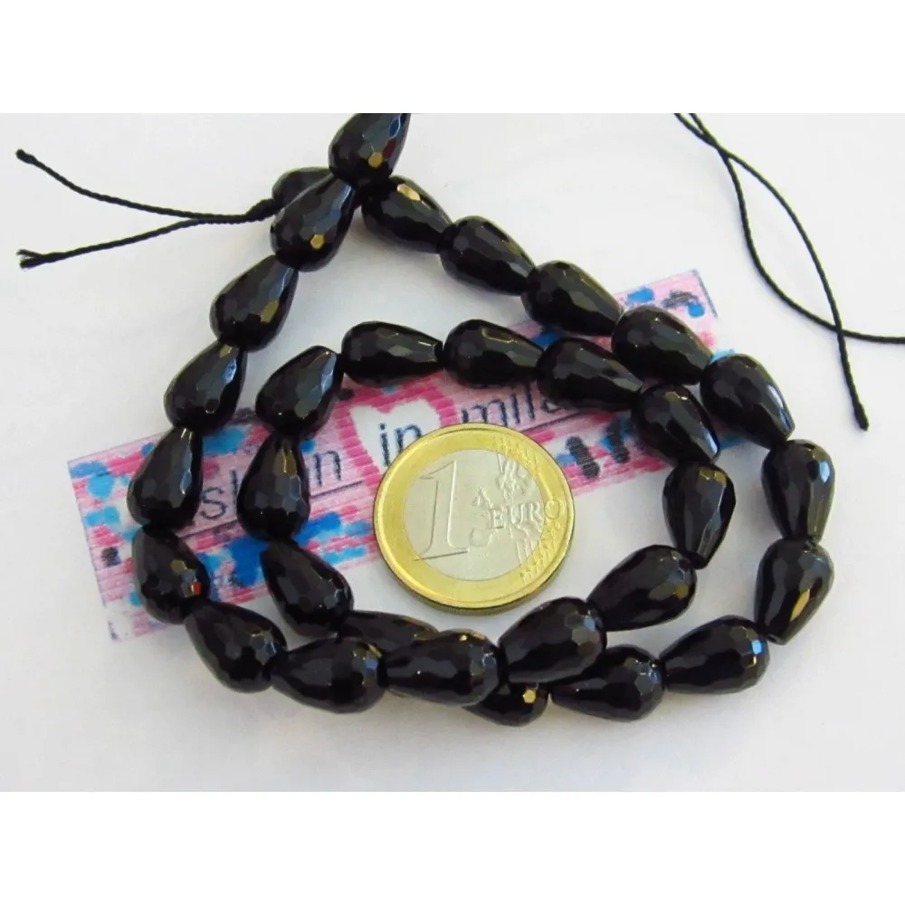 1 FILO DI ONICE NERA GOCCE  SFACCETTATE DI 11x7 mm.