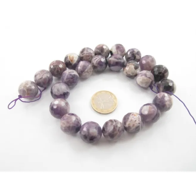 1 FILO DI  PERLE IN  QUARZO AMETISTA 25 PIETRE SFACCETTATE DA 16 MM LUNGO 40 CM