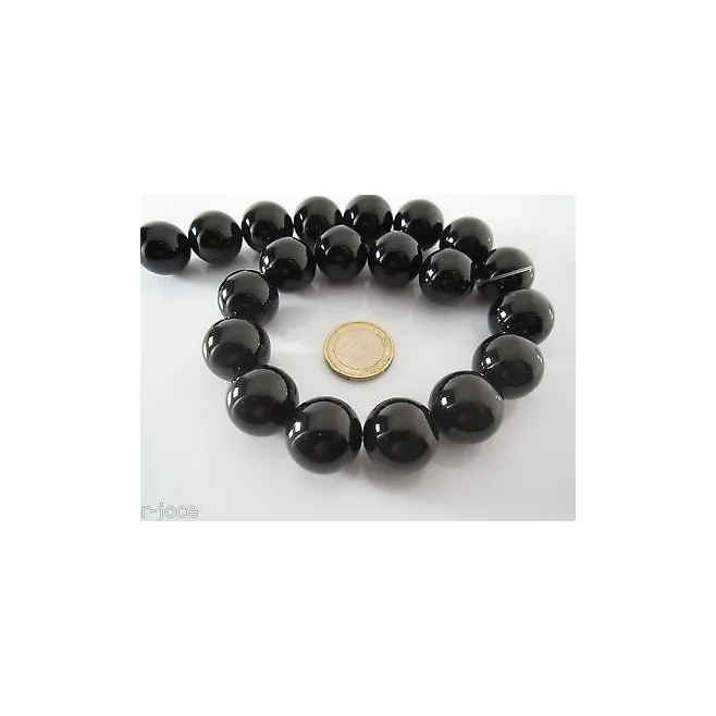 1 FILO DI PIETRE ONICE NERA 1° SCELTA CABOCHON TONDA  DIAMETRO  18 MM.