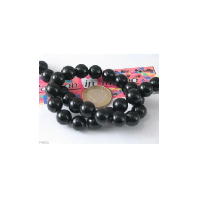 1 FILO DI PIETRE ONICE NERA CABOCHON TONDA DIAM. 12MM.