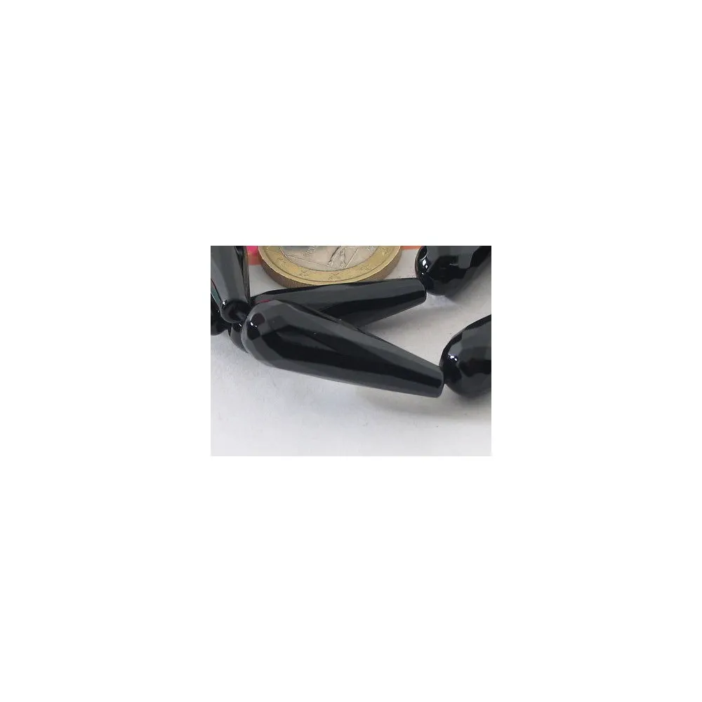 1 PIETRA IN ONICE UN FILO DI  ONICE NERA GOCCIA  LUNGA SFACCETTATA DI 30X10 MM