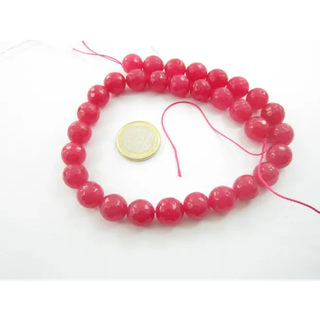 1 filo  di giada fucsia sfaccettata di 12 mm