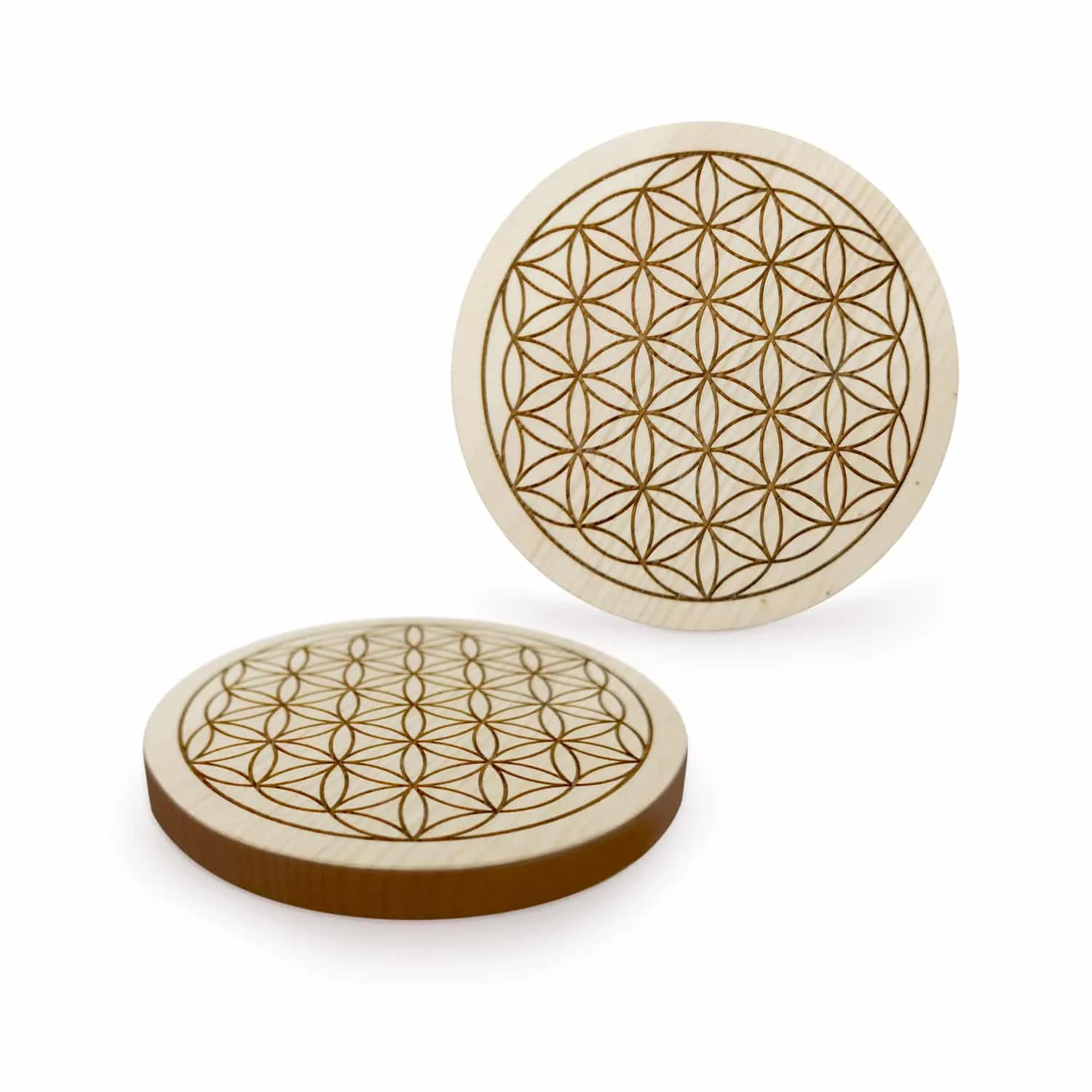 2er-Set Untersetzer ZirbenBlume | für Wasserkaraffe |  Ø 80 mm | Zirbenholz