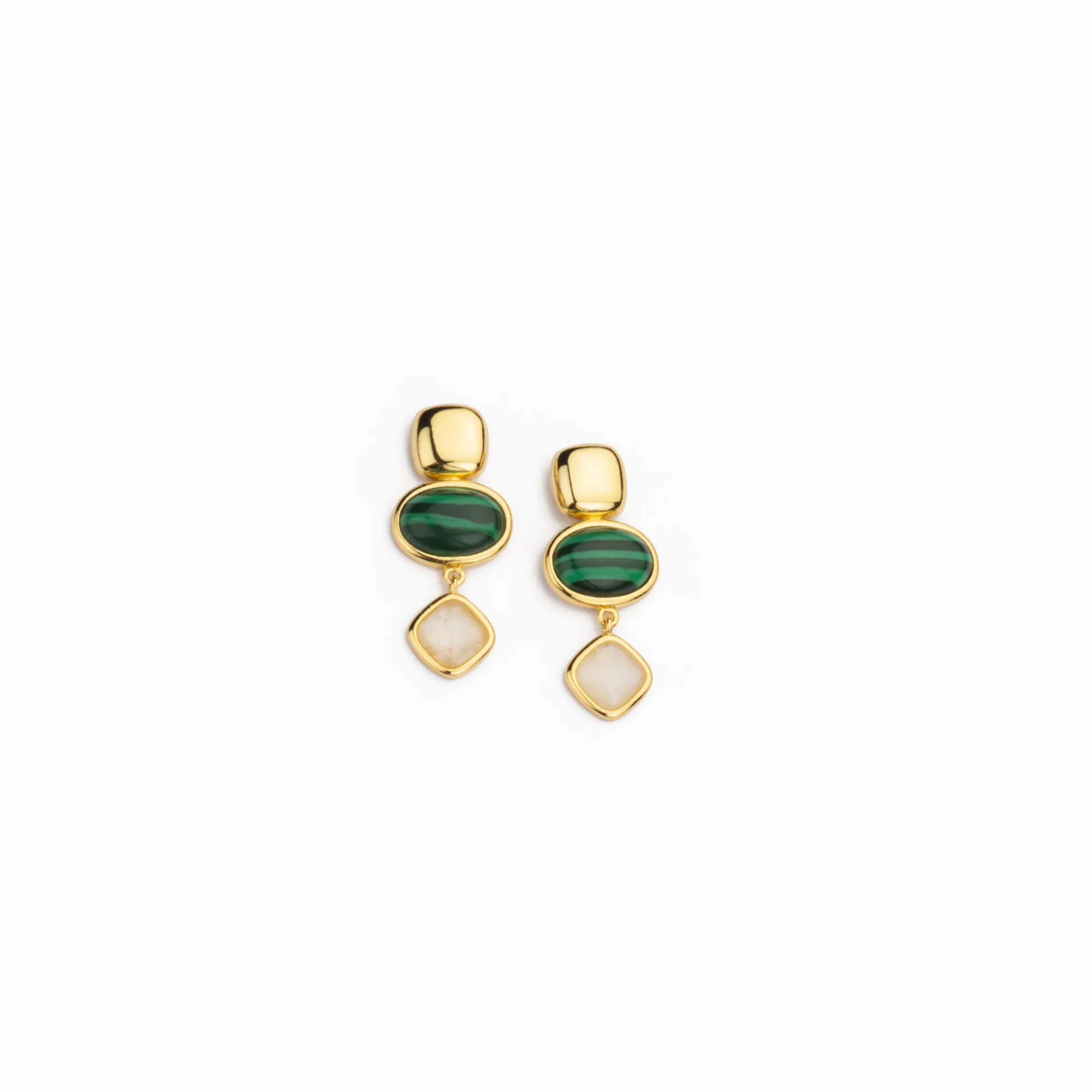 Orecchini gold malachite e moonstone argento 925 BARBIERI