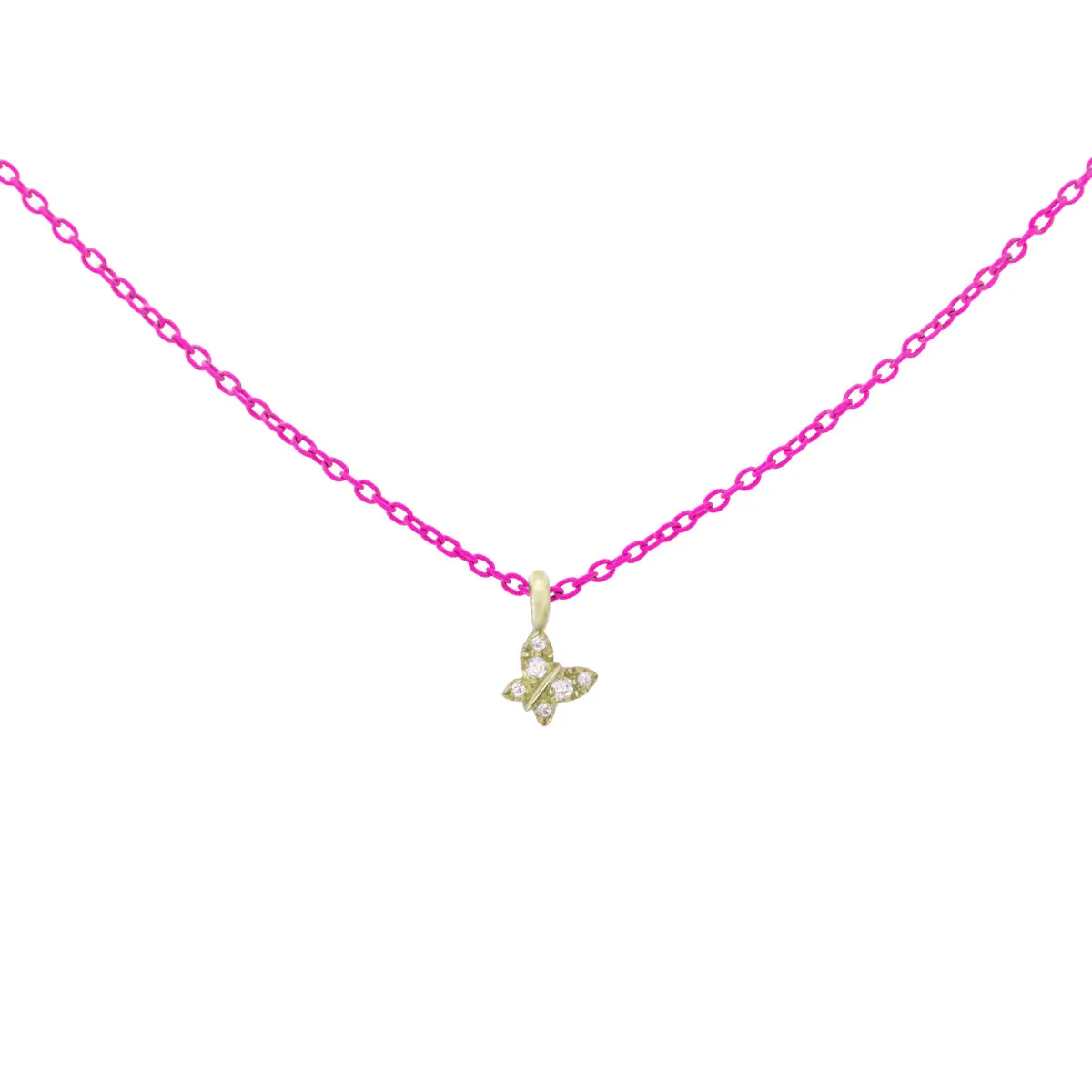 GIROCOLLO FARFALLA FUCSIA FLUO E DIAMANTI LAB GROWN - ORO18KT