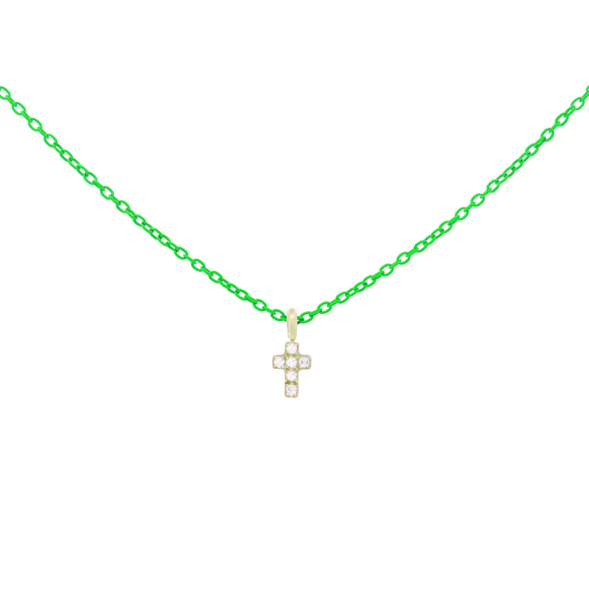 GIROCOLLO CROCE VERDE FLUO E DIAMANTI LAB GROWN - ORO18KT