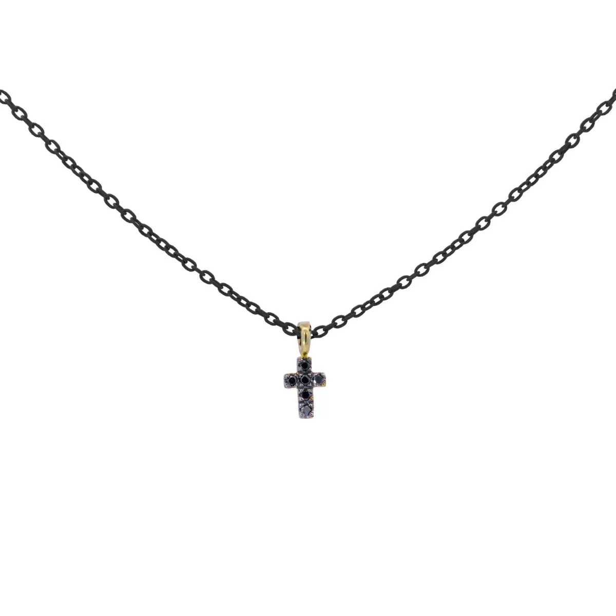GIROCOLLO CROCE TOTAL BLACK CON DIAMANTI NERI - ORO18KT