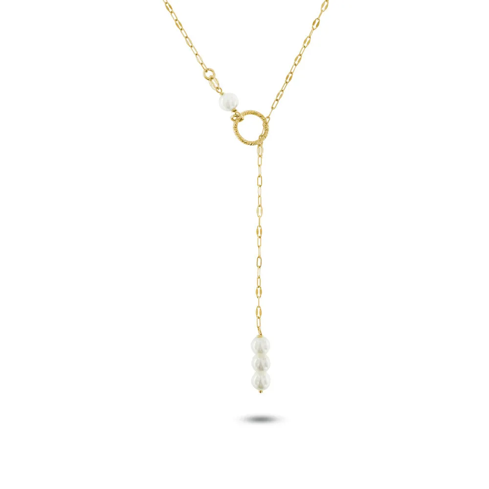 Collana a Y con Perle e Chiusura a Lazo in Argento 925 Placcato Oro