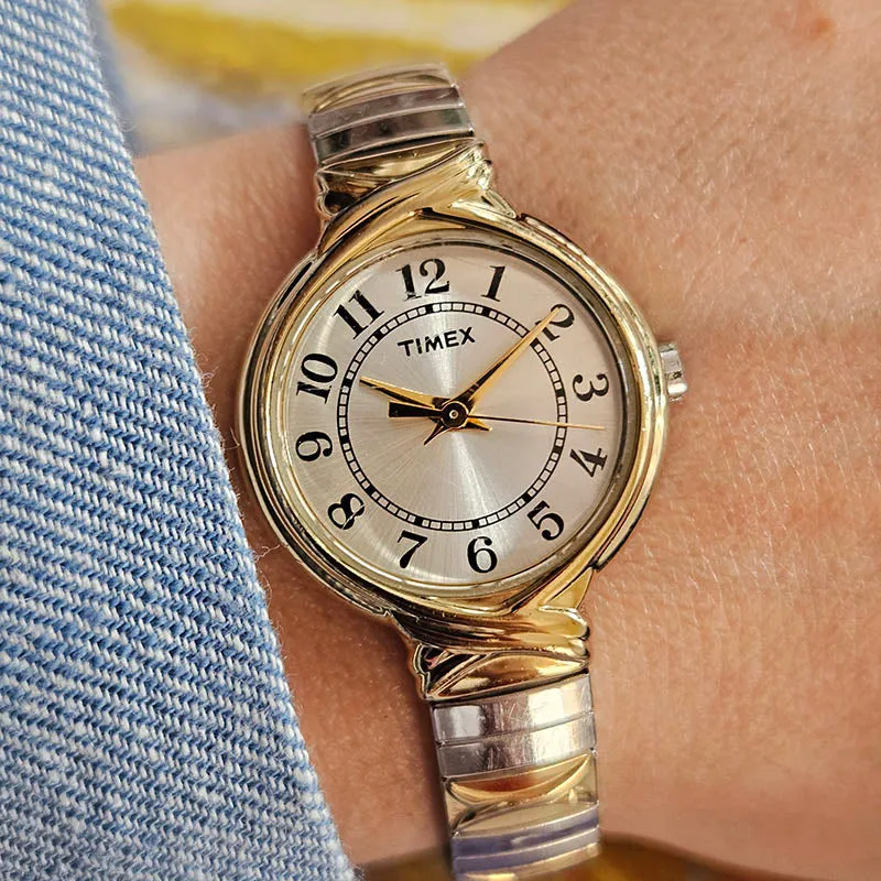 Vintage Two-tone Timex Orologio da donna | Orologio da tono in argento e oro delicato