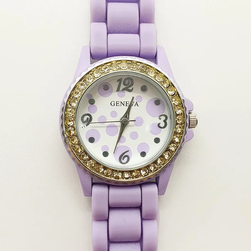 Viola funky Geneva Orologio al quarzo per donne con strass