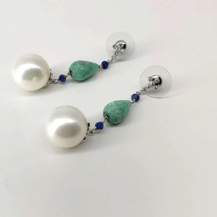 Orecchini pendenti Sharon in argento con pietre dure e perle