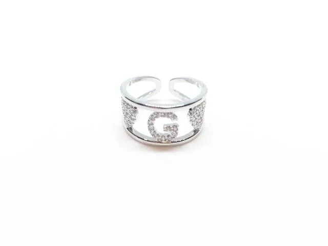 Anello iniziale lettera con cuore stella e strass rodiato anallergico