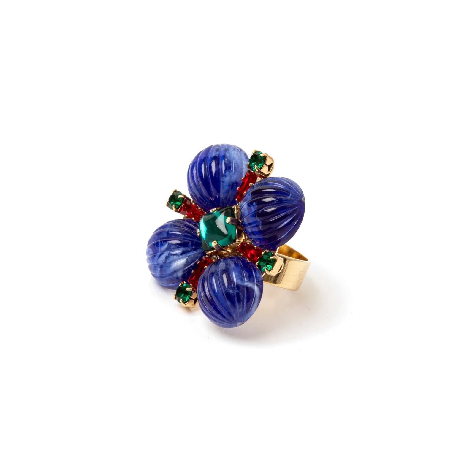 Anello a fiore di semisfere Nellie - Blu