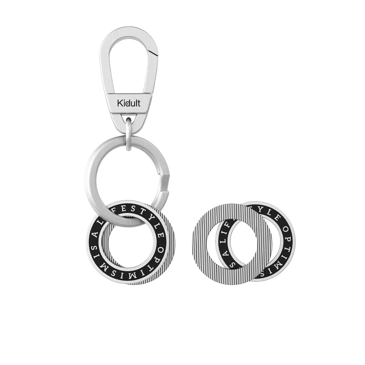 Portachiavi in acciaio con doppio ciondolo tondo OPTIMISM IS A LIFESTYLE