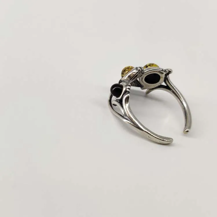 Anello aperto a fedina Joyce in argento con ambra baltica