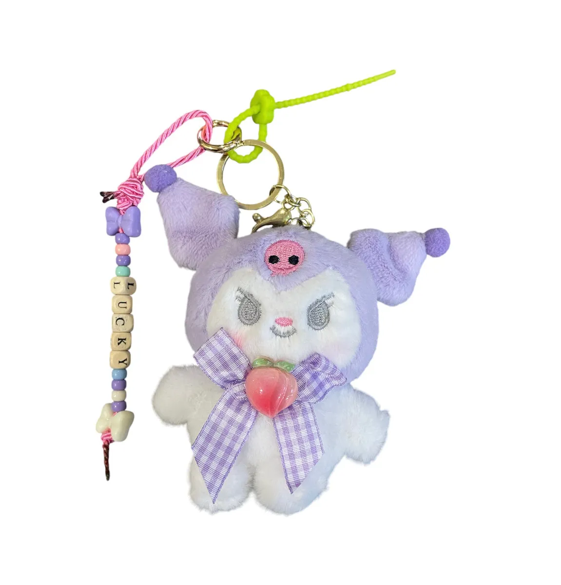 Portachiavi e applique borsa Pimp your Bag Kuromi fiocco peach vicky in peluche