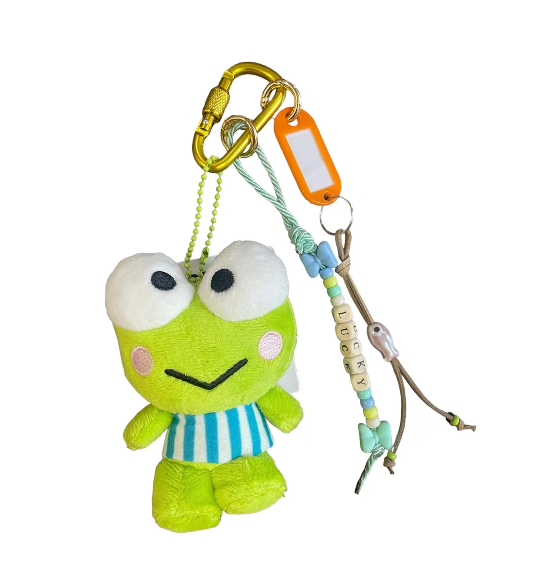 Portachiavi e applique borsa Pimp your Bag keroppi  abitìno azzurro in peluche