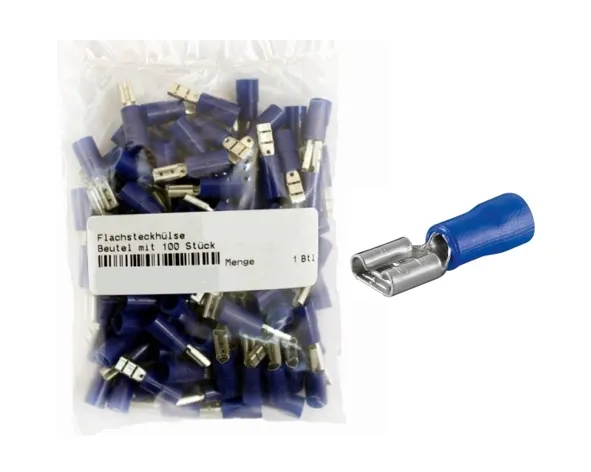 6,3mm Flachsteckhülsen BLAU Teilisoliert ** 100er Pack  **