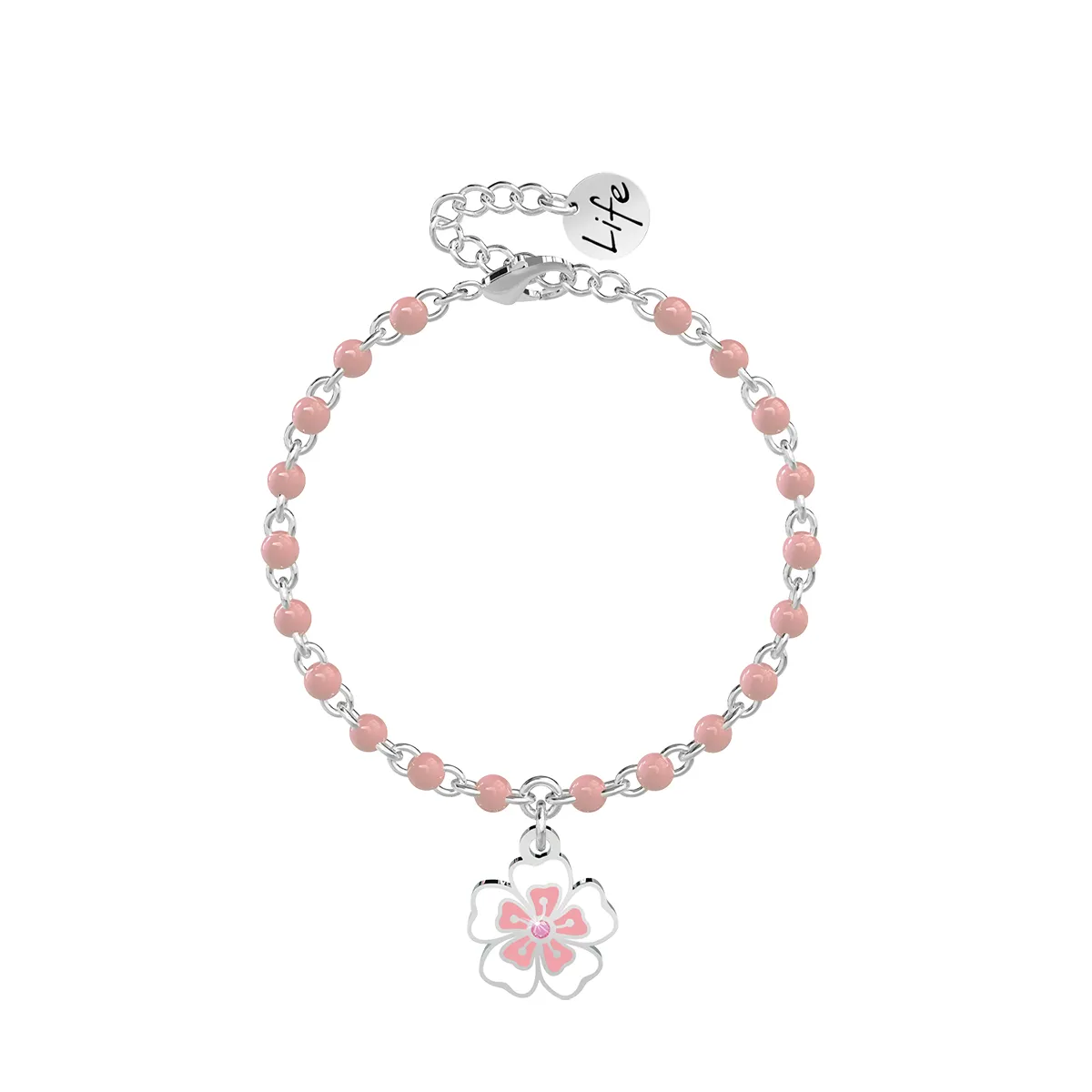 Bracciale Donna Kidult Nature con Sfere Rosa e Fiore Smaltato