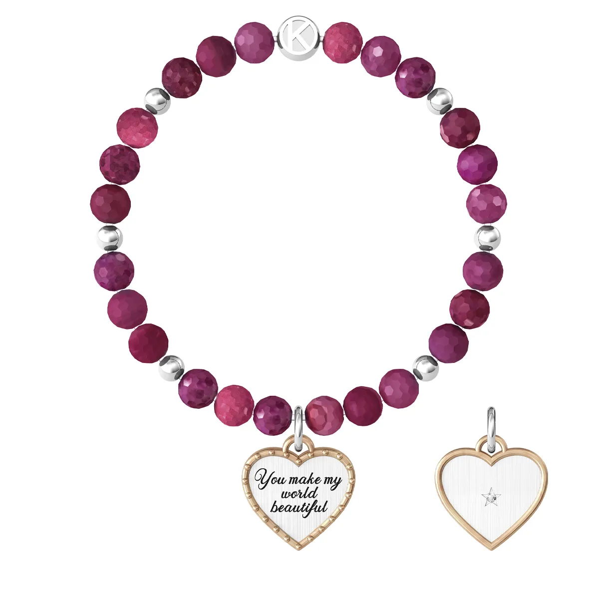 Bracciale Donna Kidult Love You Make My World Beatiful con Agata Fucsia