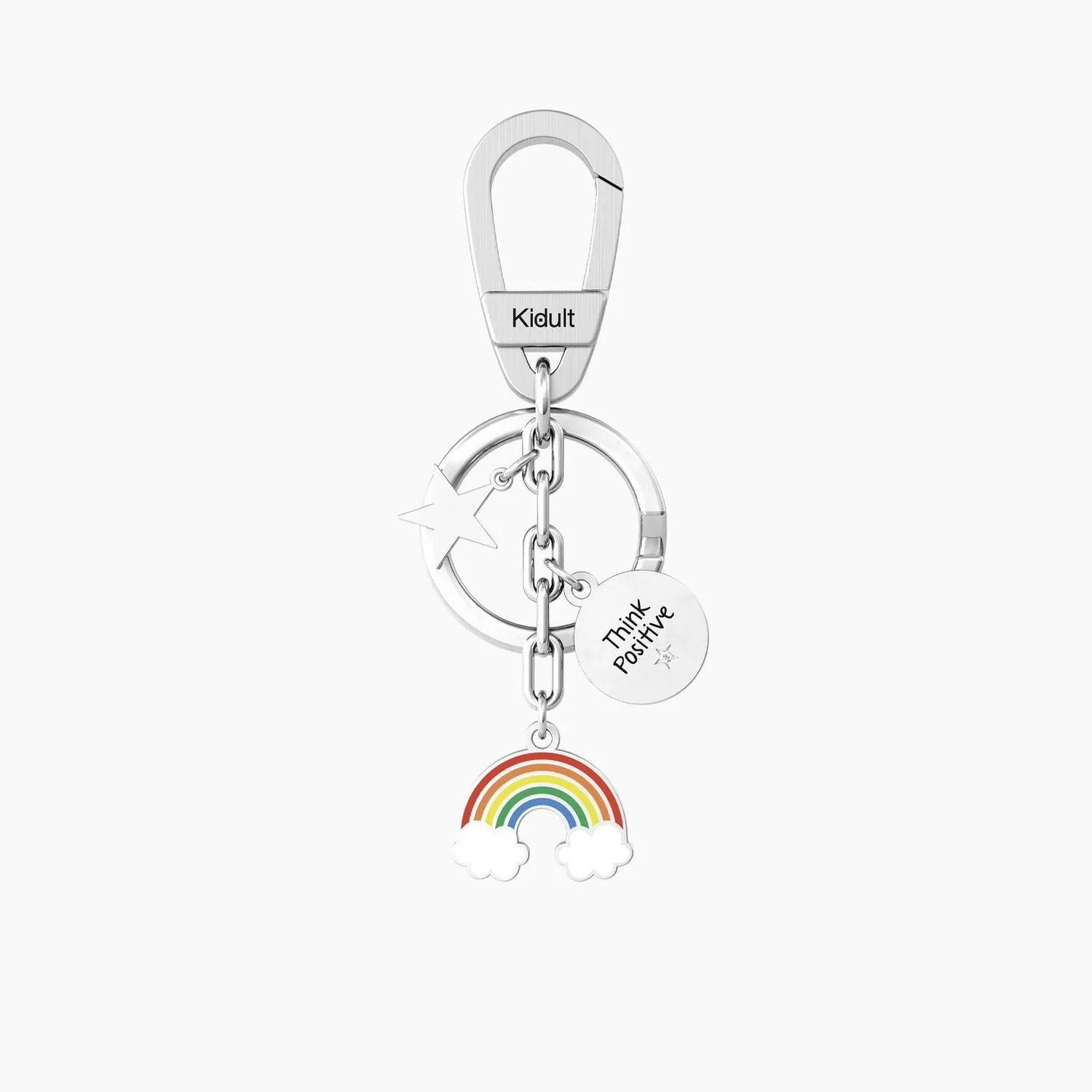 Portachiavi in acciaio con frase think positive Arcobaleno | think positive KIDULT