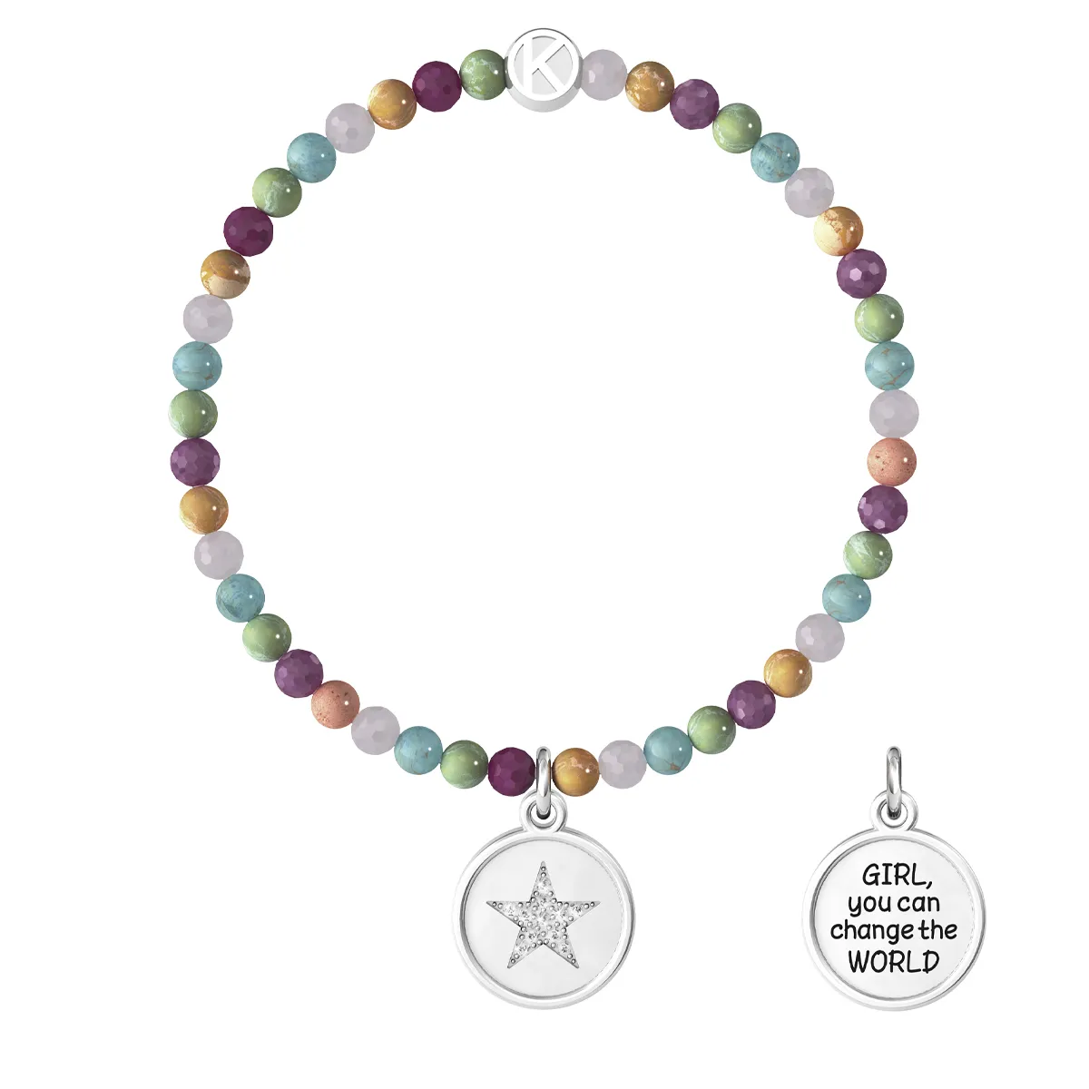 Bracciale Donna Kidult Philosophy Girl, You Can Change the World con Pietre Multicolor e Ciondolo Stella