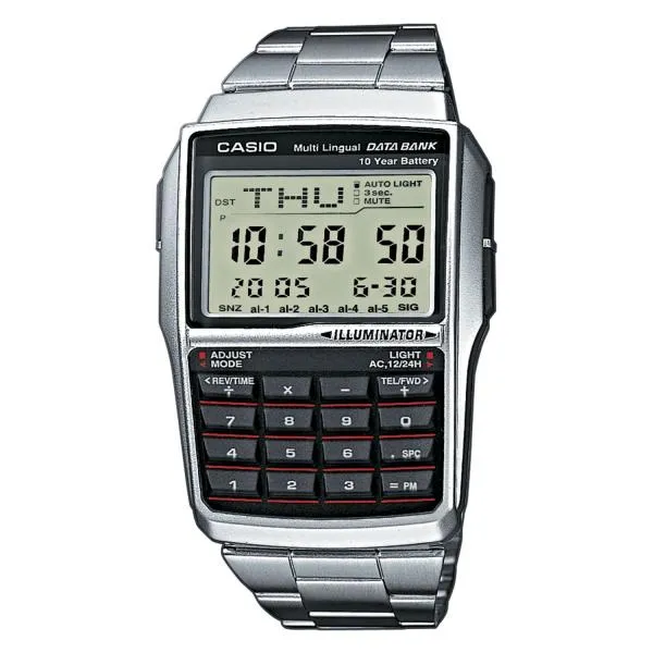 Orologio CASIO DATA BANK CALCULATOR DBC-32D-1ADF Calcolatrice Acciaio Vintage DD