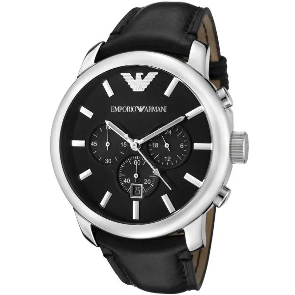 Orologio Uomo EMPORIO ARMANI CLASSICS AR0431 Chrono Acciaio Pelle Nero