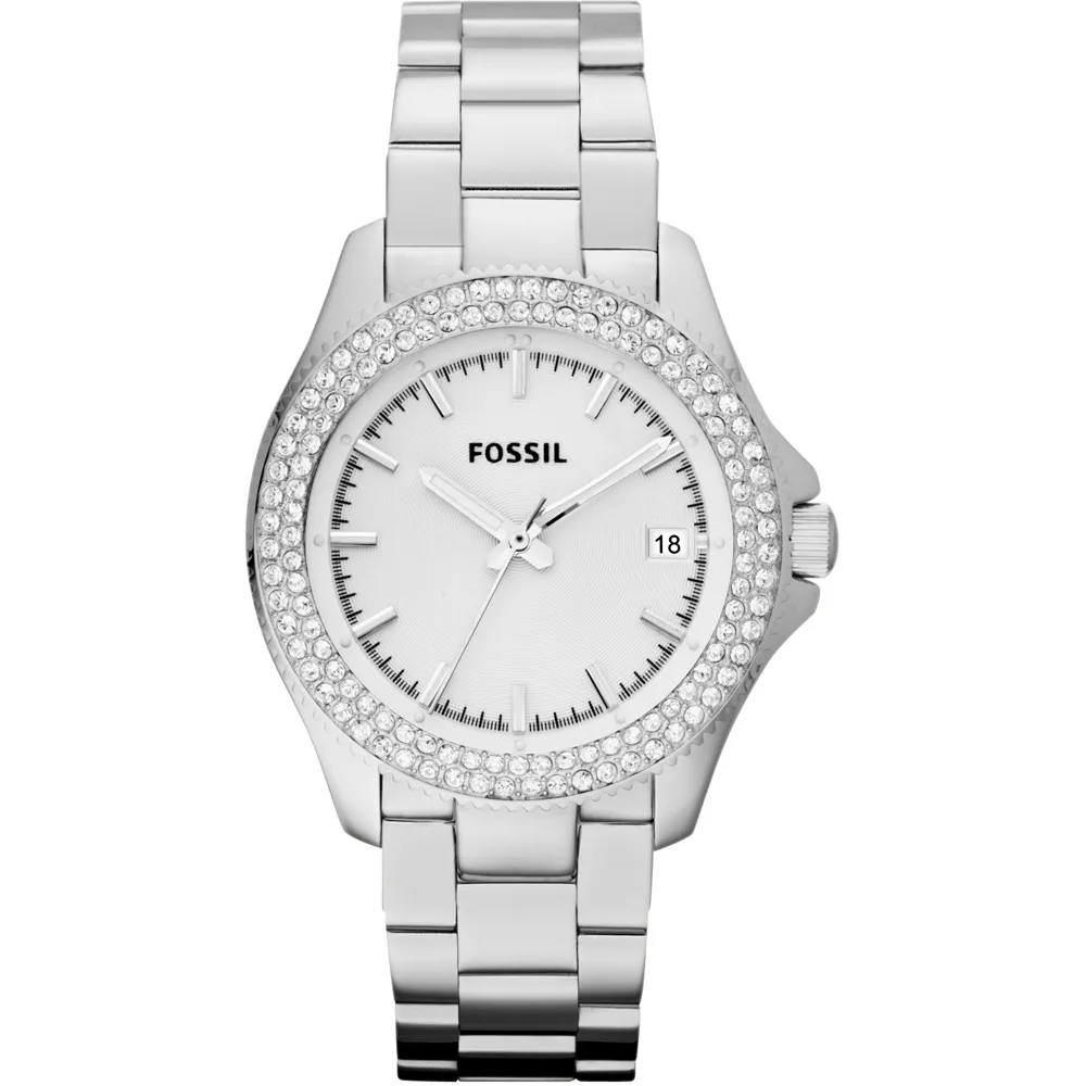 Orologio Donna FOSSIL RETRO TRAVELLER AM4452 Bracciale Acciaio Bianco Swarovski