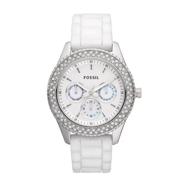 Orologio Donna FOSSIL STELLA ES3001 Multifunzione Swarovski Silicone Bianco
