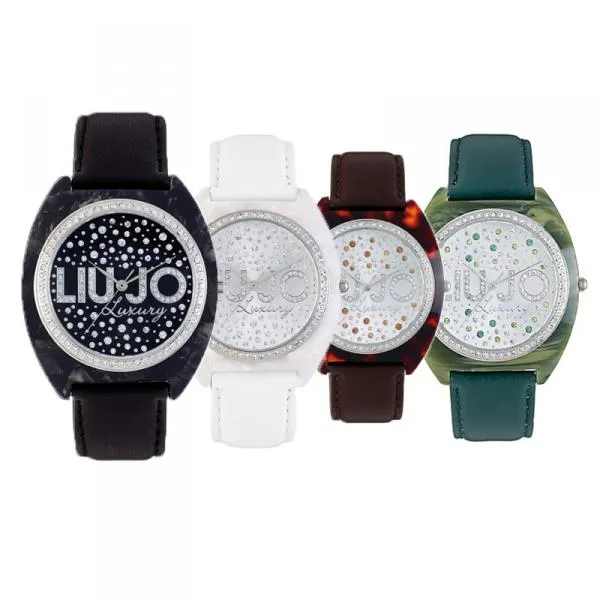 Orologio Donna LIU JO Luxury ALICE Pelle Bianco Nero Verde Swarowski Lady