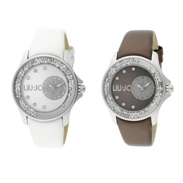 Orologio Donna LIU JO Luxury DANCING Vera Pelle Bianco Marrone Swarovski NEW