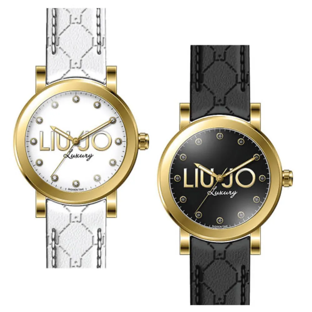 Orologio Donna LIU JO Luxury SUGAR Pelle Bianco Nero Gold Dorato Swarovski