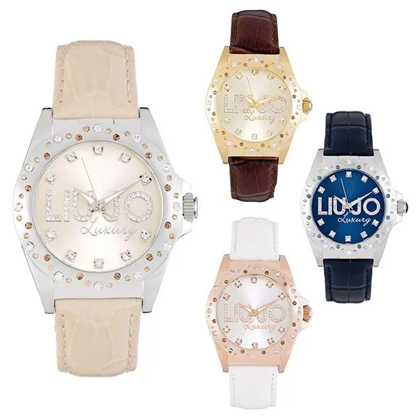 Orologio Donna LIU JO Luxury VENUS Pelle Swarovski New Bianco Rosè Gold Marrone