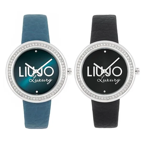 Orologio Donna LIU JO Luxury DREAM Vera Pelle Nero Azzurro Swarovski