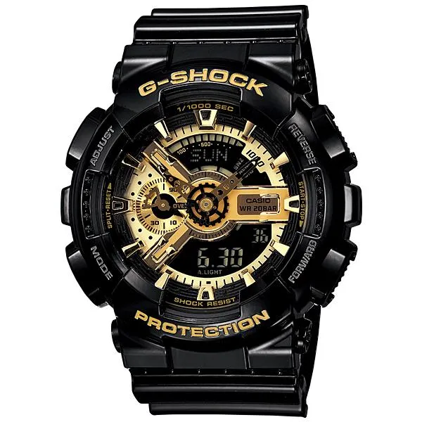 Orologio CASIO G-SHOCK GA-110GB-1AER Silicone Nero Anadigit Gold Dorato NEW