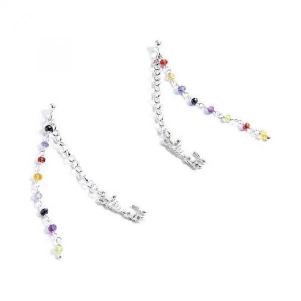 Orecchini Lunghi LIU JO Luxury LJ241 Argento 925% Pietre Colorate Logo Donna