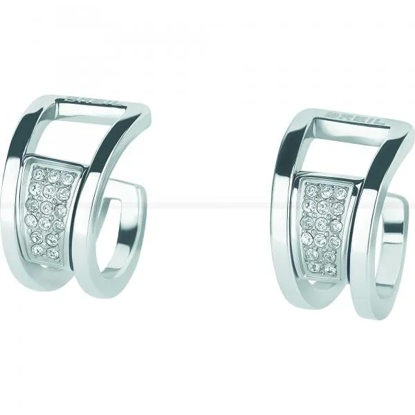Orecchini Donna BREIL BREILOGY TJ1811 Acciaio Swarovski Bianchi Pietre NEW