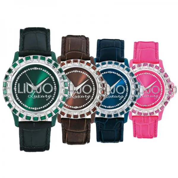 Orologio Donna LIU JO Luxury BAGUETTE Vera Pelle Swarovski 10 Colori Lady DD