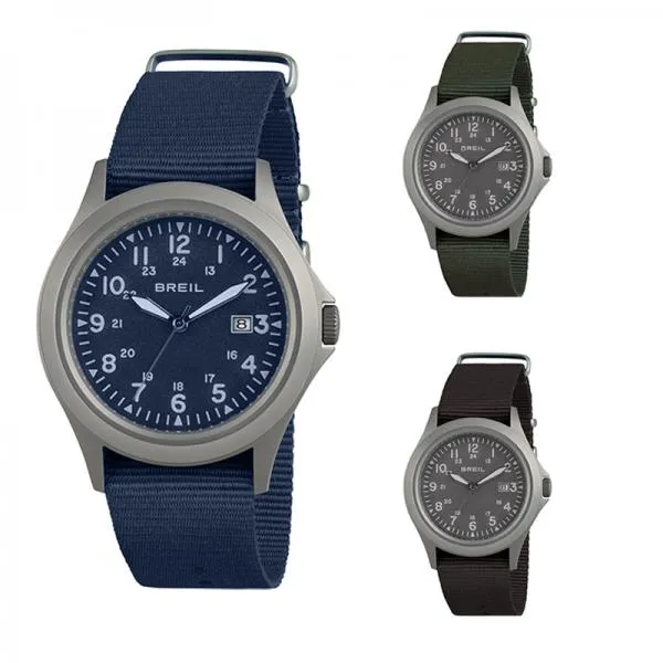 Orologio Uomo BREIL ARMY Tessuto Cordura Nero Verde Blu WR 50mt Canvas Sport Man