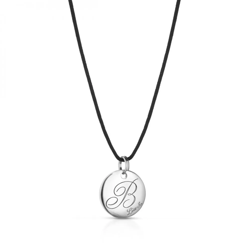 Collana LIU JO Luxury MONOGRAM Argento 925% Iniziale Charm Pendente Laccio Nero