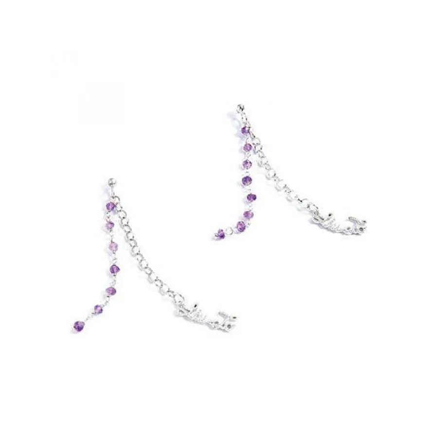 Orecchini Lunghi LIU JO Luxury LJ235 Argento 925% Pietre Viola Quarzo Logo Donna