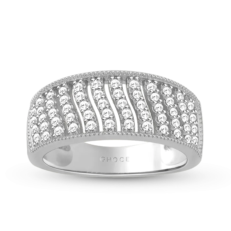 Anello a Fascia in Twill in Argento S925 con Pietre