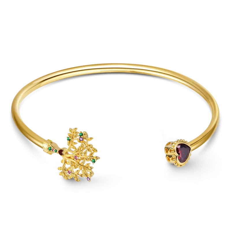 Bracciale Aperto Albero della Vita & Cuore in Argento S925 Placcato Oro 18K