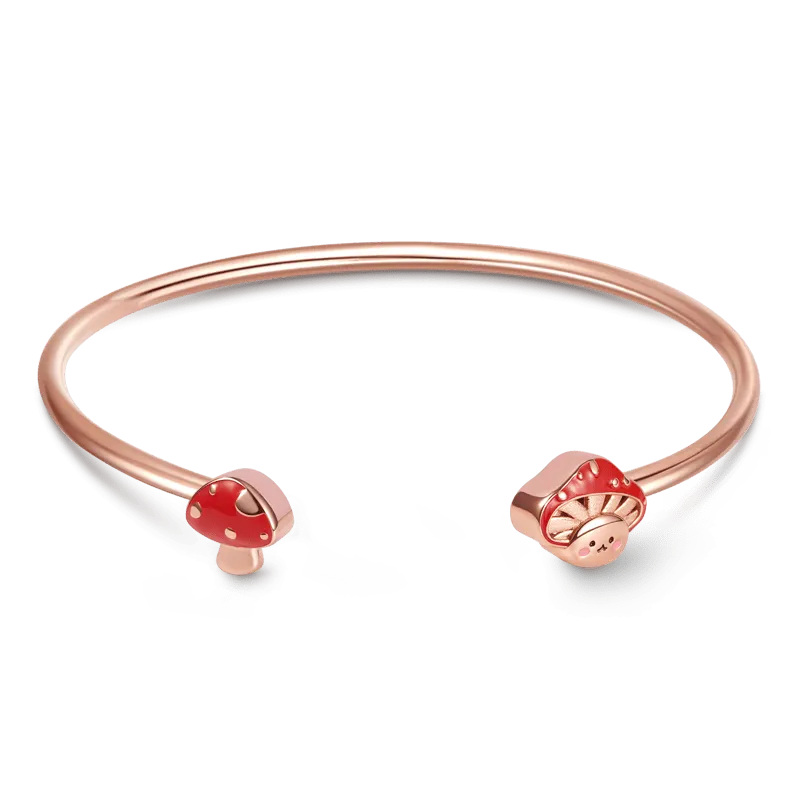 Bracciale Aperto Simpatico Fungo Baby in Argento S925 Placcato Oro 18K