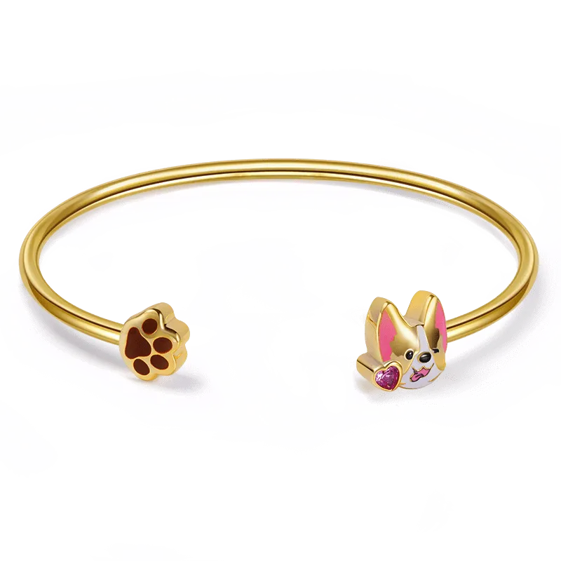 Bracciale a Rigido Animale Cane Corgi in Argento s925 Placcato Oro