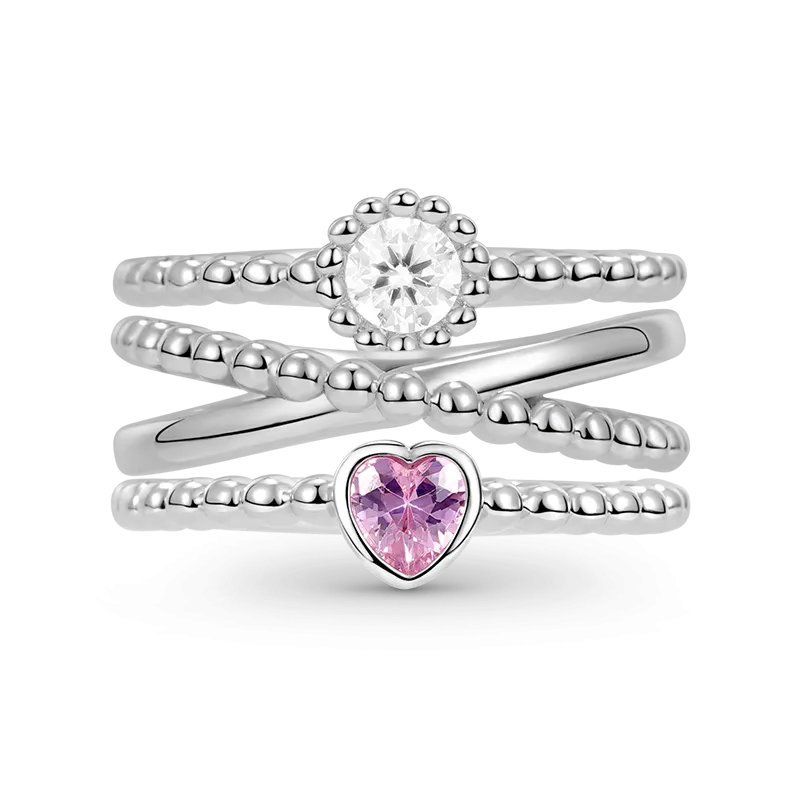 Set Di Anelli Impilabili Con Perline In Argento Sterling 925 Intarsiato Con Pietre